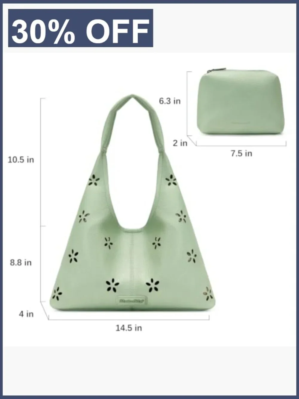 Slouchy Hobo Shoulder Bag Tote with Pouch Soft PU Leather Lightweight